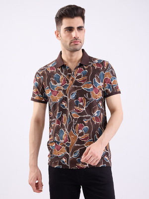 Spykar Printed Men Polo Neck Brown T-Shirt