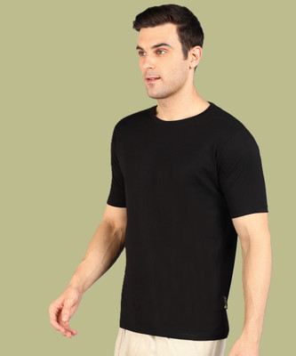 KAEZRI Solid Men Round Neck Black T-Shirt