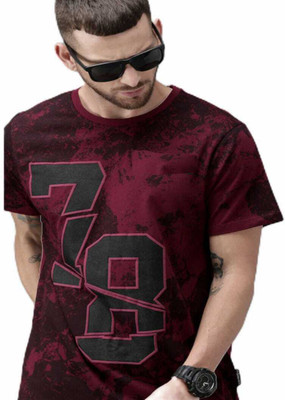 annnackel Animal Print Men Round Neck Maroon T-Shirt