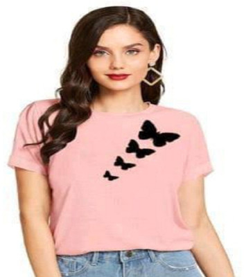 TARSHI Printed Women Round Neck Pink T-Shirt
