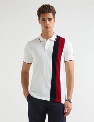 Arrow Sport Striped Men Polo Neck White T-Shirt