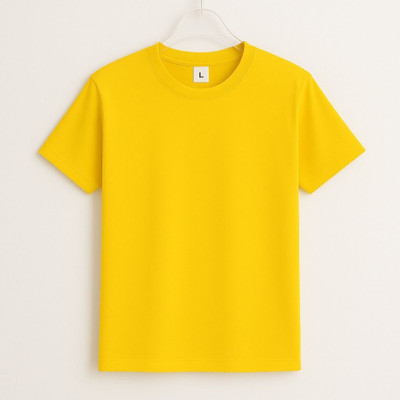 SONI BROS Solid Men Round Neck Yellow T-Shirt