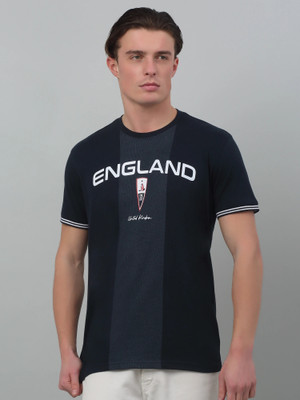 CANTABIL Printed, Typography Men Round Neck Navy Blue T-Shirt