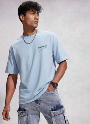 Unbrnd Graphic Print Men Round Neck Light Blue T-Shirt