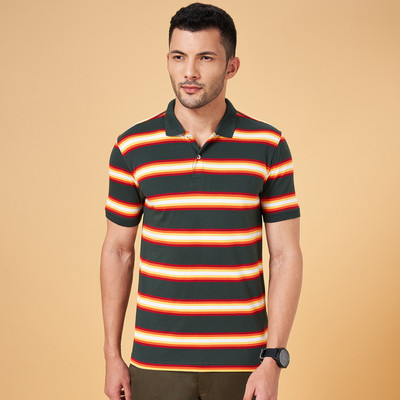 Byford by Pantaloons Striped Men Polo Neck Green T-Shirt