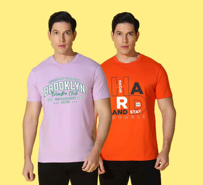 WOOSTRO Printed Men Round Neck Purple, Orange T-Shirt