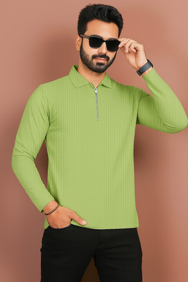 VINTAGE CROWN Solid Men Polo Neck Green T-Shirt