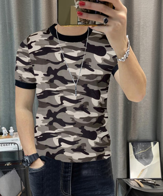 KAJARU Printed Men Round Neck Green, Black T-Shirt