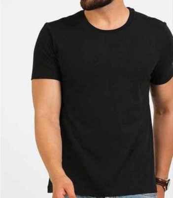 SAAV Solid Men Round Neck Black T-Shirt