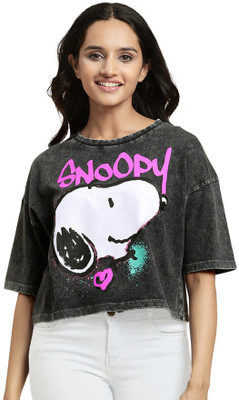 Free Authority Graphic Print Women Round Neck Black T-Shirt