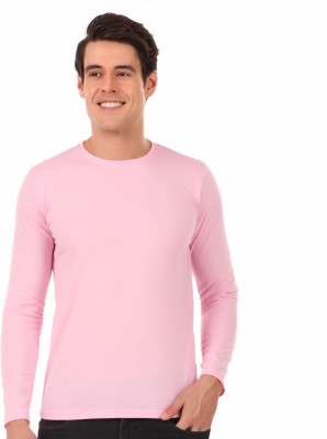 t-hustler Solid Men Round Neck Pink T-Shirt