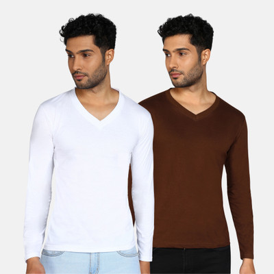 Fleximaa Solid Men V Neck Multicolor T-Shirt