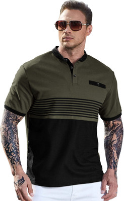 EyeBogler Self Design Men Polo Neck Grey, Black T-Shirt