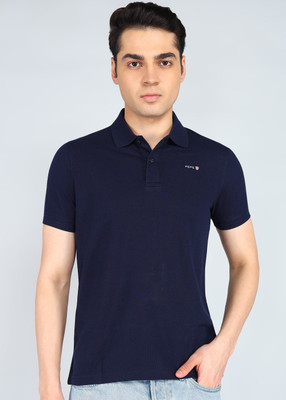 Pepe Jeans Solid Men Polo Neck Navy Blue T-Shirt