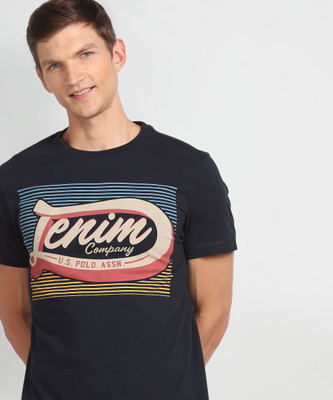 U.S. POLO ASSN. Typography Men Round Neck Blue T-Shirt