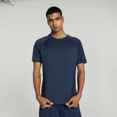 PUMA Solid Men Crew Neck Blue T-Shirt