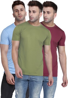 TQH Solid Men Round Neck Light Green, Light Blue, Maroon T-Shirt