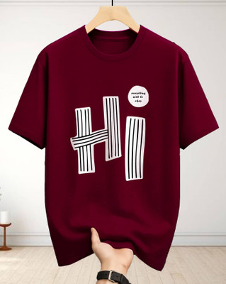 Twenty2Creation Printed Men Round Neck Maroon T-Shirt