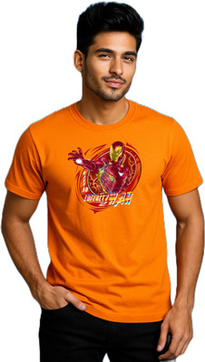 purycot Printed Men Round Neck Orange T-Shirt