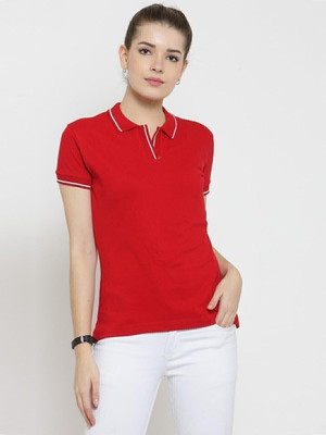 SCOTT INTERNATIONAL Solid Women Polo Neck Red T-Shirt