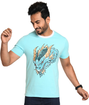 Mode Printed Men Round Neck Light Green T-Shirt