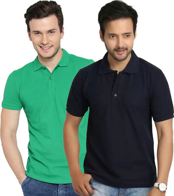 YUALIN CREATION Solid Men Polo Neck Multicolor T-Shirt