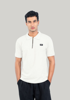 Fashion Territory Solid Men Polo Neck White T-Shirt