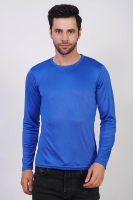 KASPY Solid Men Round Neck Blue T-Shirt