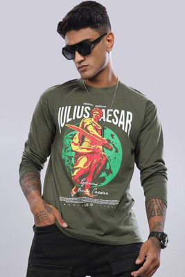 LEWEL Graphic Print Men Round Neck Green T-Shirt