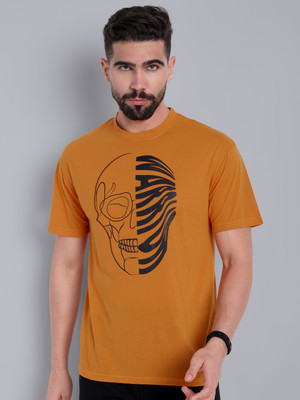 Go Devil Printed Men Round Neck Gold, Yellow T-Shirt