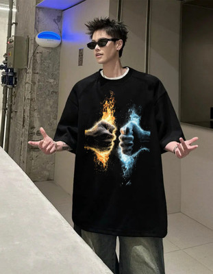 TowLine Graphic Print Men Round Neck Black T-Shirt