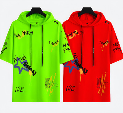 cnw Graphic Print Men Hooded Neck Multicolor T-Shirt