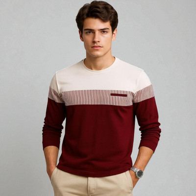 FAOES Printed Men Round Neck Maroon T-Shirt