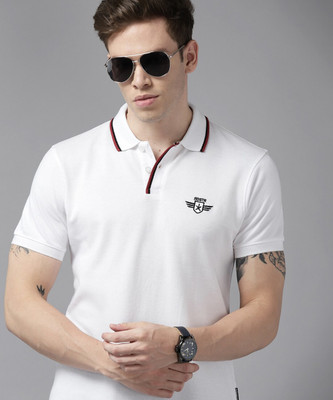 Roadster Solid Men Polo Neck White T-Shirt
