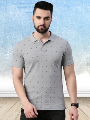 METRONAUT Printed Men Polo Neck Grey T-Shirt