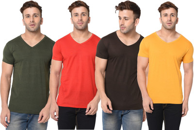 JB Jagoboy Solid Men V Neck Multicolor T-Shirt