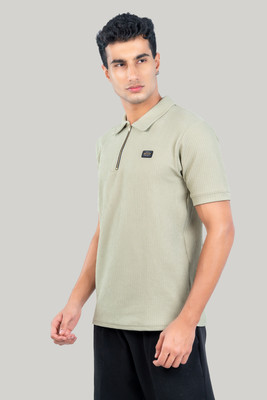Fashion Territory Solid Men Polo Neck Light Green T-Shirt