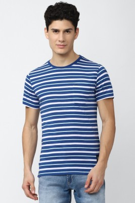 PETER ENGLAND Striped Men Round Neck Blue, White T-Shirt