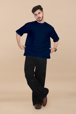 Moda Rapido Solid Men Round Neck Navy Blue T-Shirt