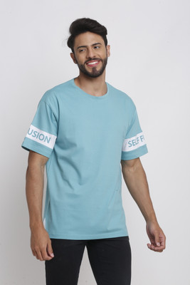 Selfusion Printed Men Round Neck Light Blue, Yellow T-Shirt