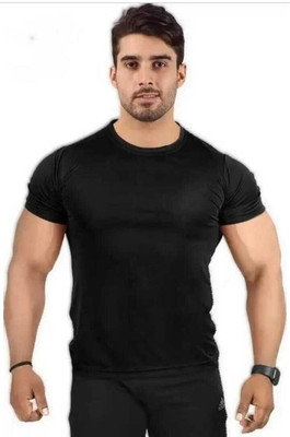 nimaiclothings Solid Men Round Neck Black T-Shirt