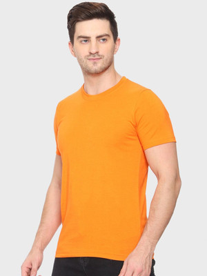 RULEDBYSUN Solid Men Round Neck Orange T-Shirt