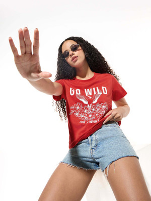 OUTZIDR Solid Women Round Neck Red T-Shirt