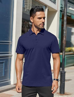 QOWL Solid Men Polo Neck Dark Blue T-Shirt