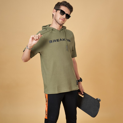 Street 808 by Pantaloons Printed Men Hooded Neck Green T-Shirt
