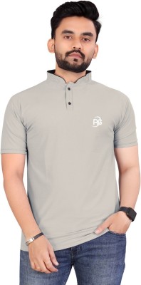 rggarment Solid Men Mandarin Collar Grey T-Shirt