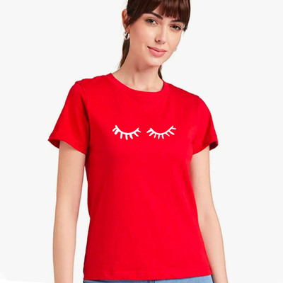 Nilan Tees Wear Printed Women Round Neck Red T-Shirt