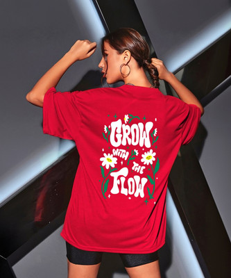 TQH Printed, Typography Women Round Neck Red T-Shirt