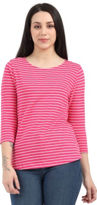 PIPER INTERNAATIONAL Striped Women Round Neck Pink T-Shirt