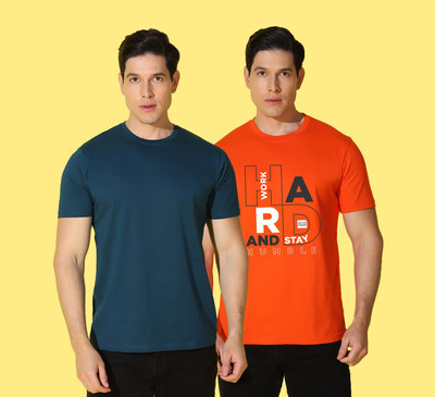 WOOSTRO Printed, Solid Men Round Neck Multicolor T-Shirt